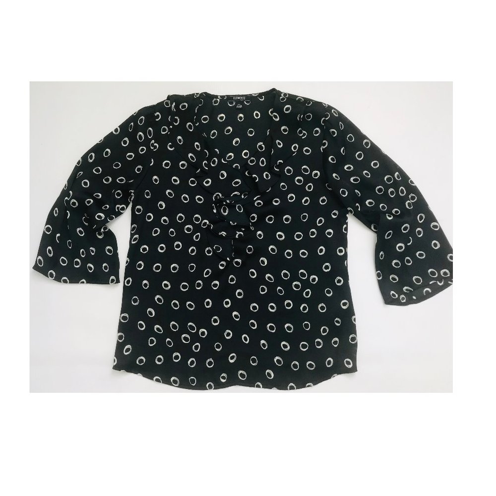 Elementz ruffled front black/white blouse size PS